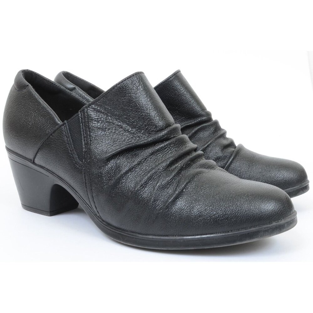 Clarks® Emily2‎ Cove Women's 9 WIDE Leather Slip On Block Heel Pumps Shootie
